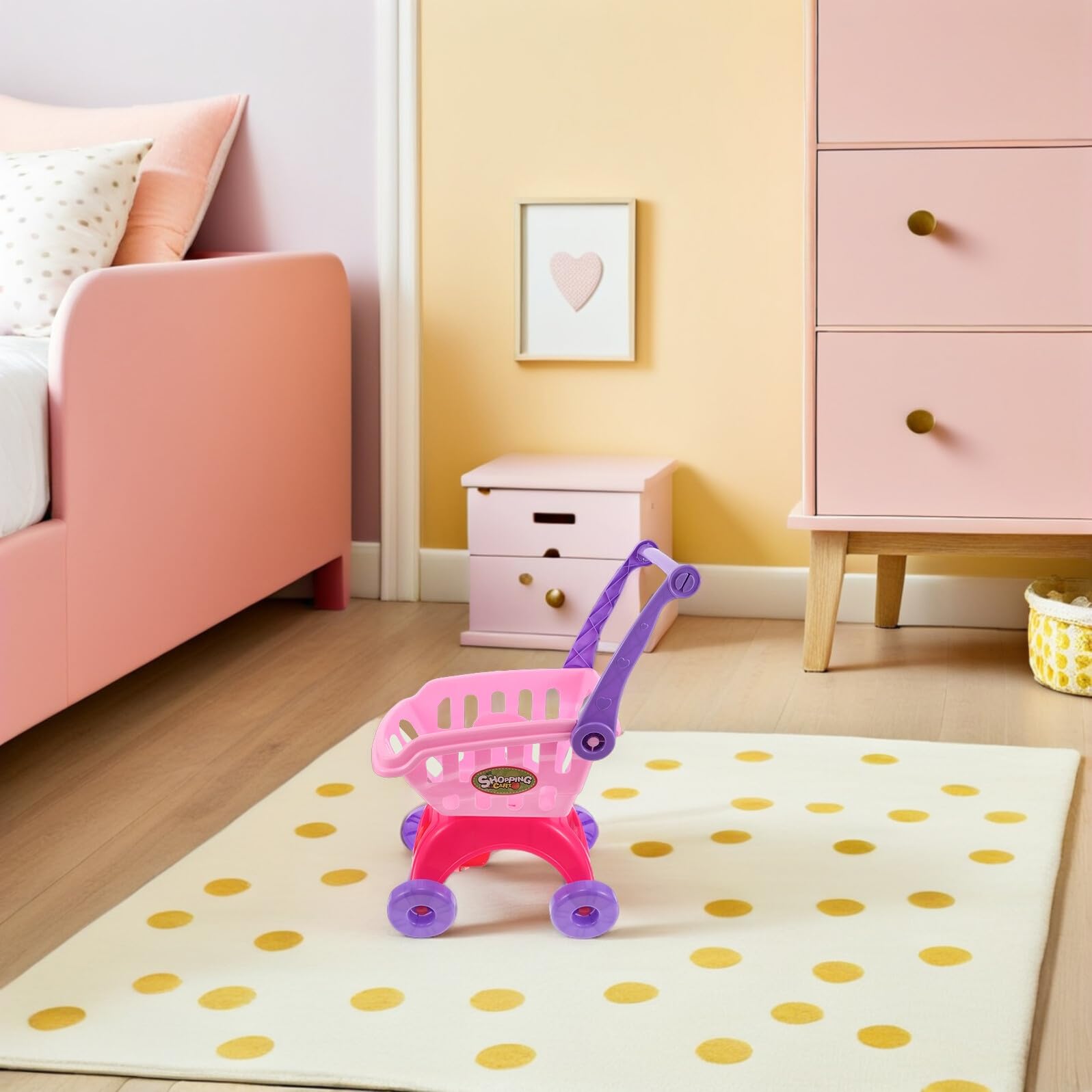 Hohopeti Carrello della Spesa Giocattolo per Piccolo in Plastica Frutta Finta Mini Carrello di Simulazione per Gioco Educativo e Sviluppo Abilità Adatto a Giochi in Casa e All’Aperto