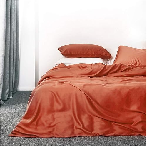 Solid Color Egyptian Cotton Duvet Cover Luxury Bedding Set High Thread Count Long Staple Sateen Weave Silky Soft Breathable Pima Quality Bed Linen (King, Reddish Terracotta)