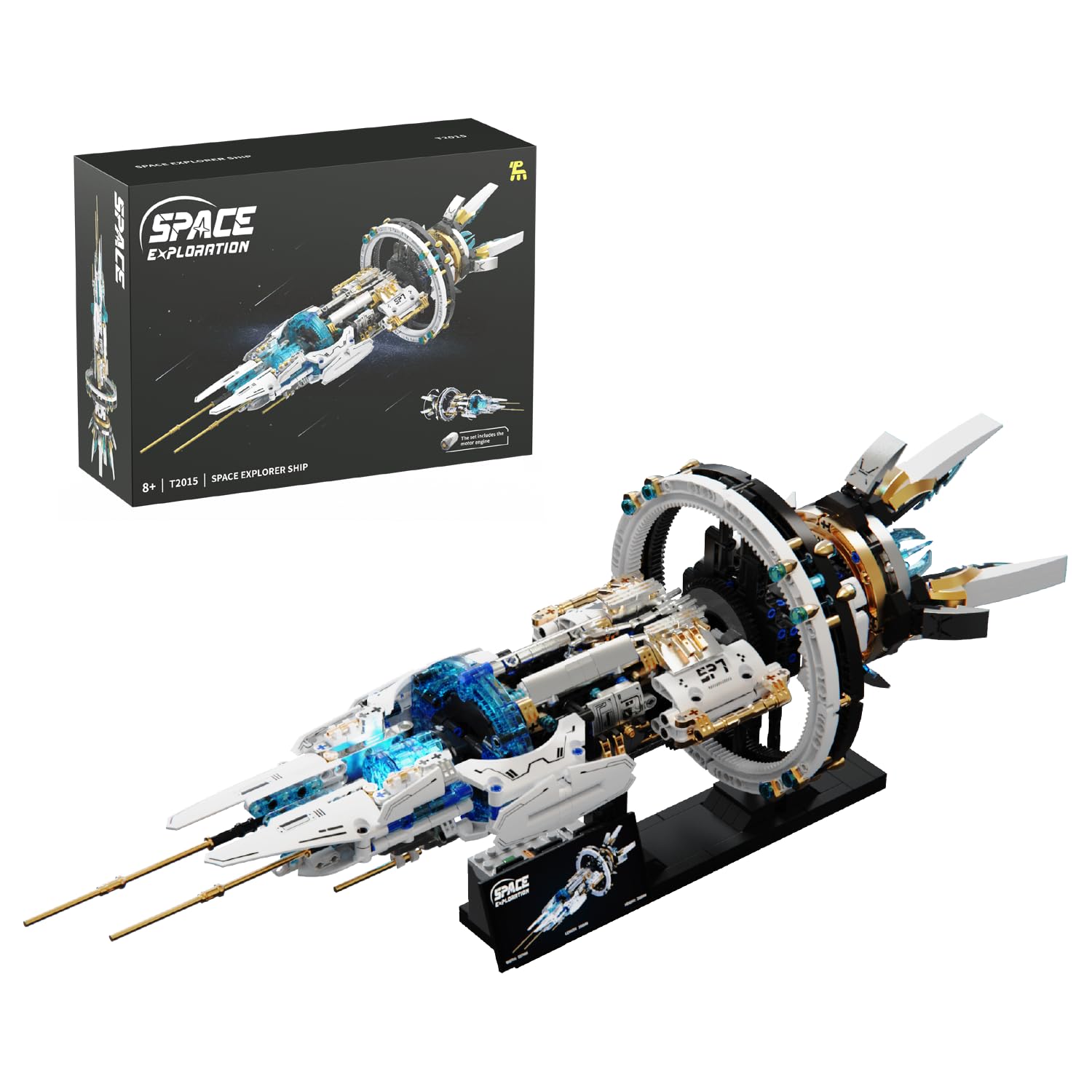 Space Station Building Blocks Set – 1583 Pieces with 8 Blue LED Lights & Motorized Parts, Highly Detailed Aerospace Model for Adults & Teens, 85cm Display with Stand