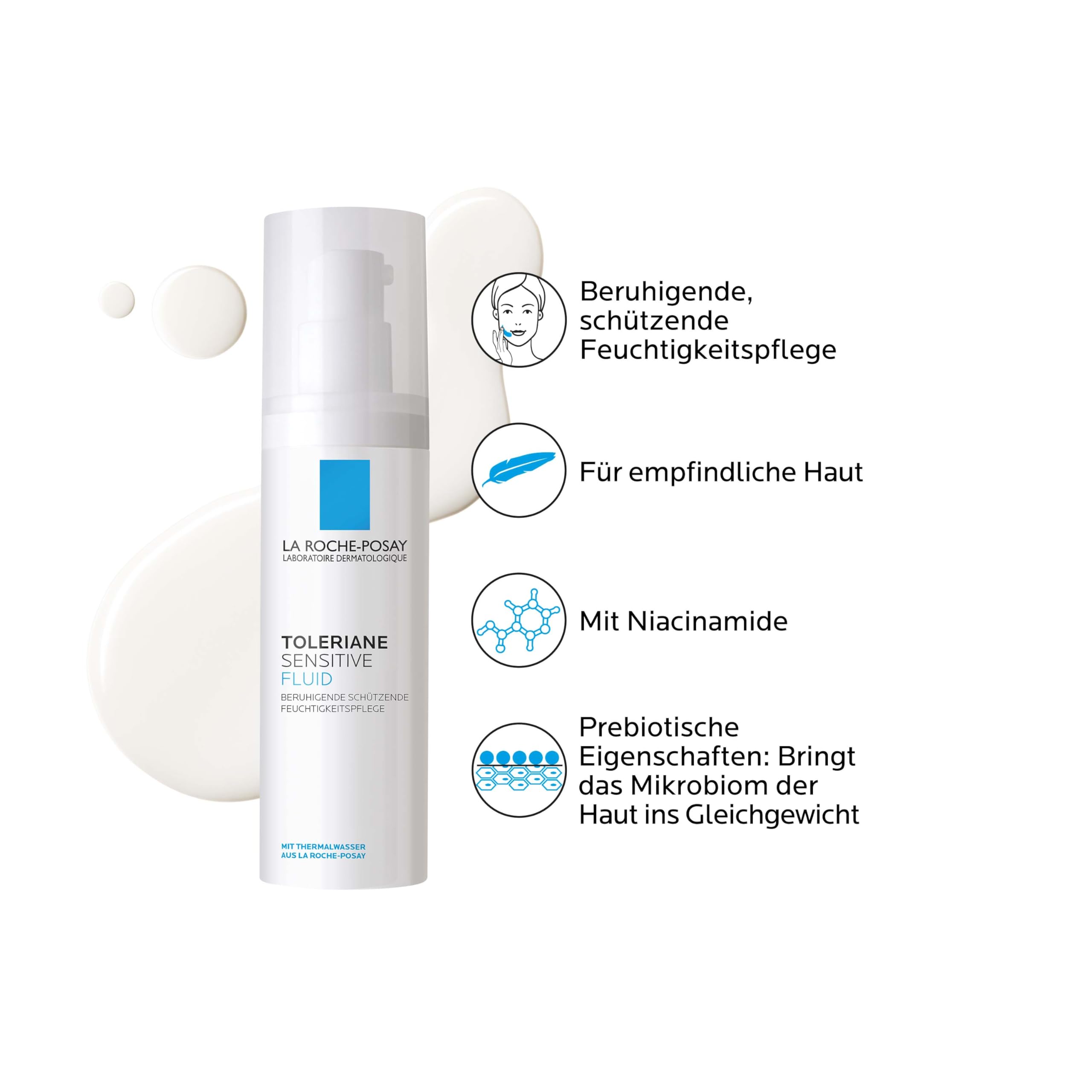 La Roche Posay Gesichtsfluid für fettige und Mischhaut, Intensiv beruhigend, Für 48 Stunden Feuchtigkeit, Mit Glycerin, Niacinamid und Thermalwasser, Toleriane Sensitive Fluid, 40 ml