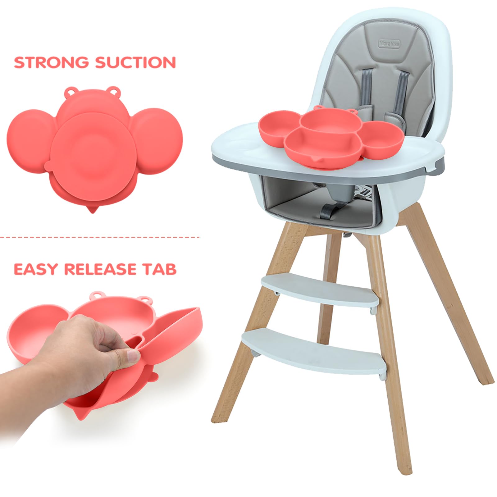 Piatto Pappa Ventosa Piatto Per Bambini Con Ventosa - 3 Scomparti, Antiscivolo, Blu Elefante Piatti Per Bambini