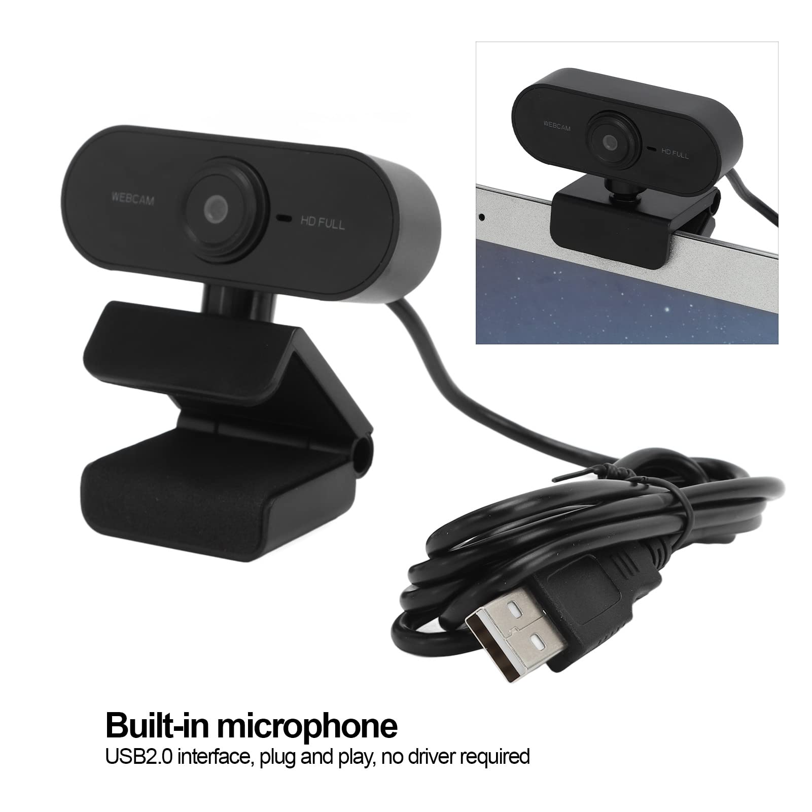 VBESTLIFE Videocamera Web 1080P, Webcam HD con Microfono, Videocamera per Computer USB Plug And Play Videocamera Live di Classe Online per Conferenze e Videochiamate
