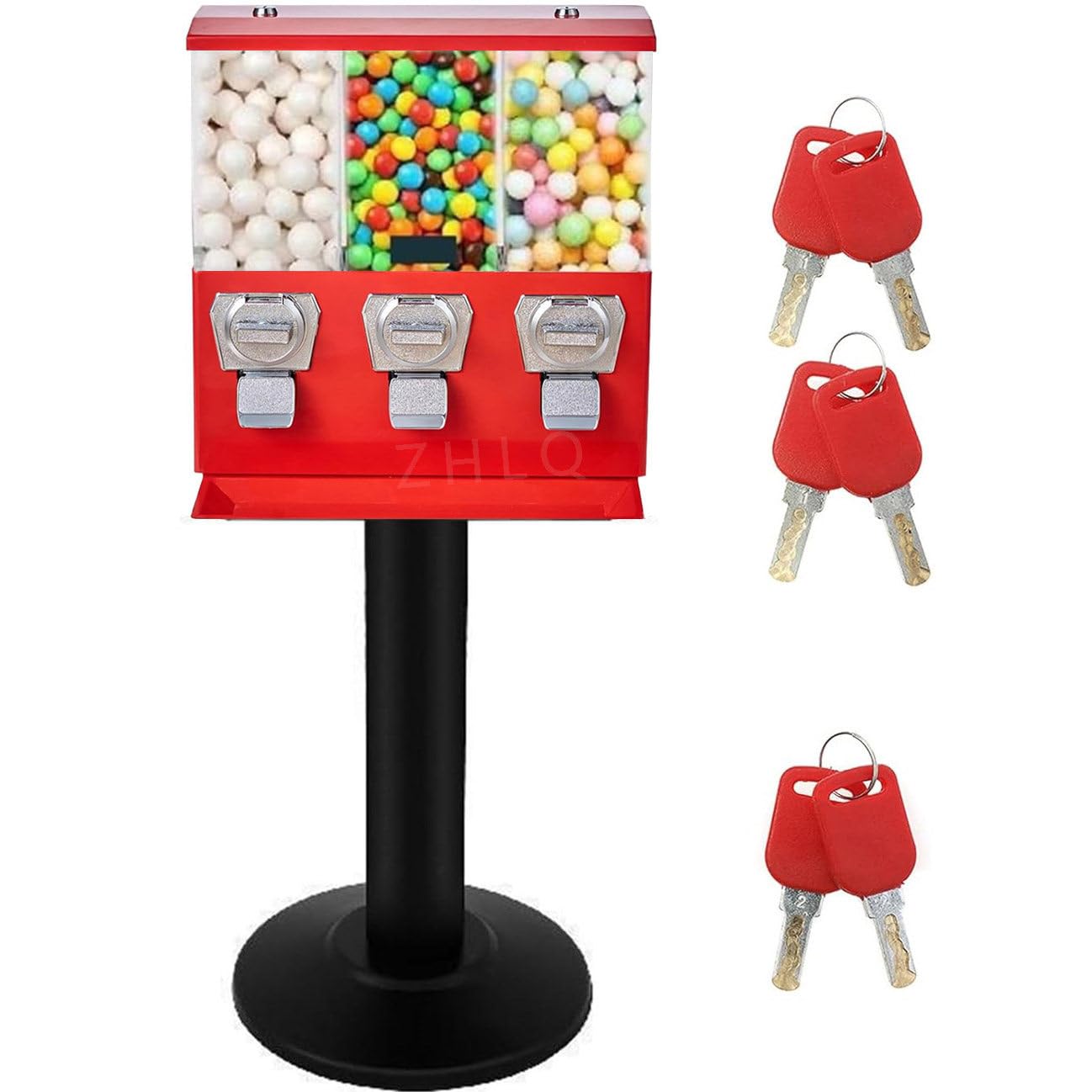 Distributeur Automatique Triple Avec Bidons Interchangeables, Distributeur Automatique De Boules De Gomme Tête Avec Bidons Amovibles Pour Entreprise, Pièces De 25 Cents/1 Eur,Red-1to1.37inOutlet