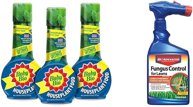 Baby Bio Houseplant Food, Concentrate, 5.9 Oz 3-Pack with BioAdvanced Fungus Control for Lawns, Ready-to-Spray, 32 oz