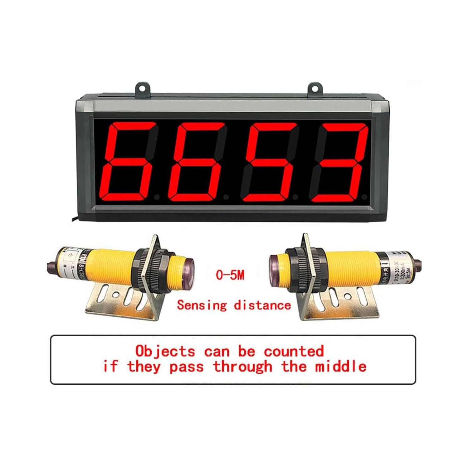 Compteur numérique à affichage LED à 5 chiffres, distance de détection de 0 à 5 m, mémoire de mise hors tension, télécommande, pour lignes de production de bandes transporteuses
