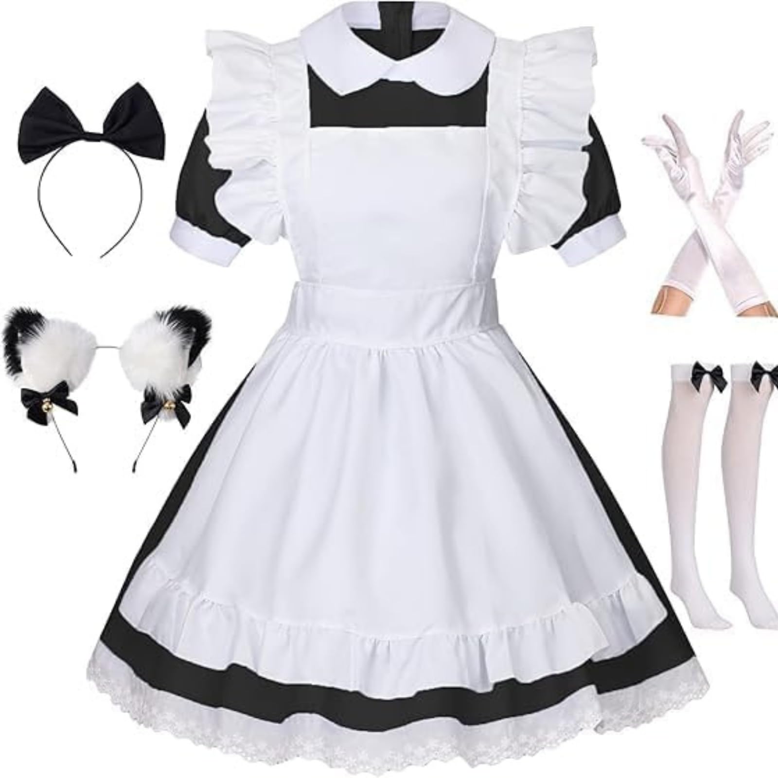maxToonrain Maid Costume Women Alice Doll Collar Dress Gifts Maid Outfit Set for Womens Girls Dress Up(Black & White 6 Pcs,2XL)