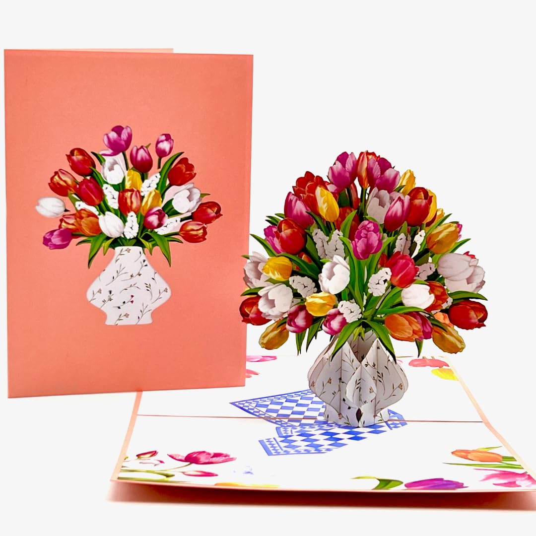 Three Dee Cards Vibrant Tulip Vase Pop-Up Card, The Perfect 3D Floral Gift for Mother's Day, Birthdays, Anniversaries - Image 3