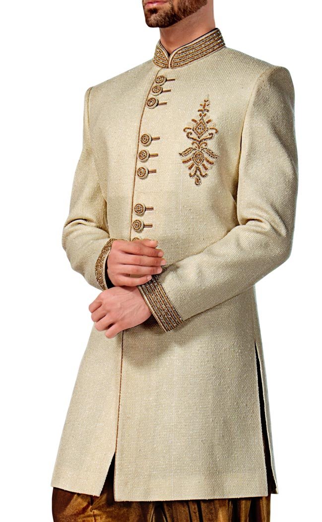 INMONARCH Indian Wedding Clothes for Men Cream Indowestern for Bridegroom IN4275