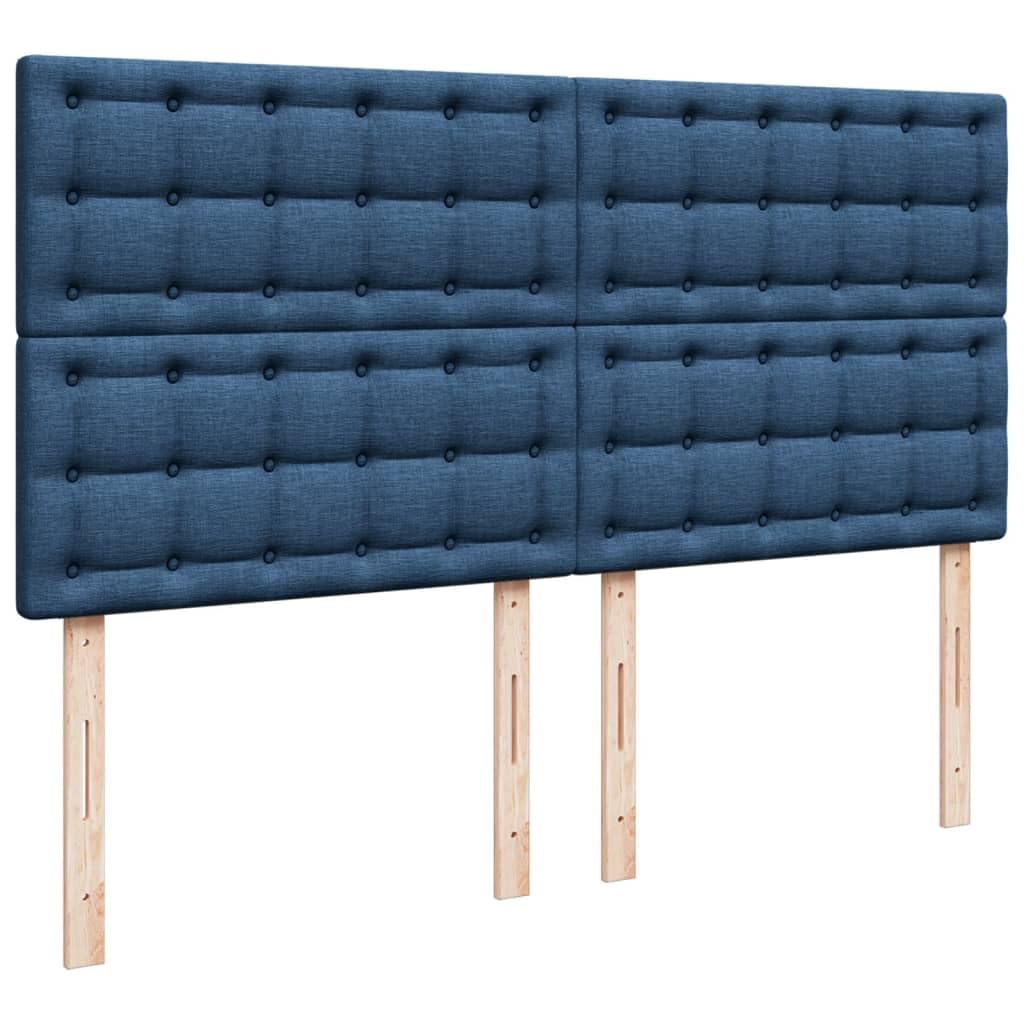Cama con somier con colchón, azul, 200 x 200 cm, tela, cómoda cama tapizada con iluminación LED, cabecero regulable en altura y colchón de muelles ensacados para dormitorio