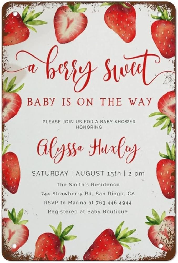 Kwqdozf Tin Sign-9 8X12 Inch A Berry Sweet Baby Is On The Way Vintage Metal Aluminum Tin Sign