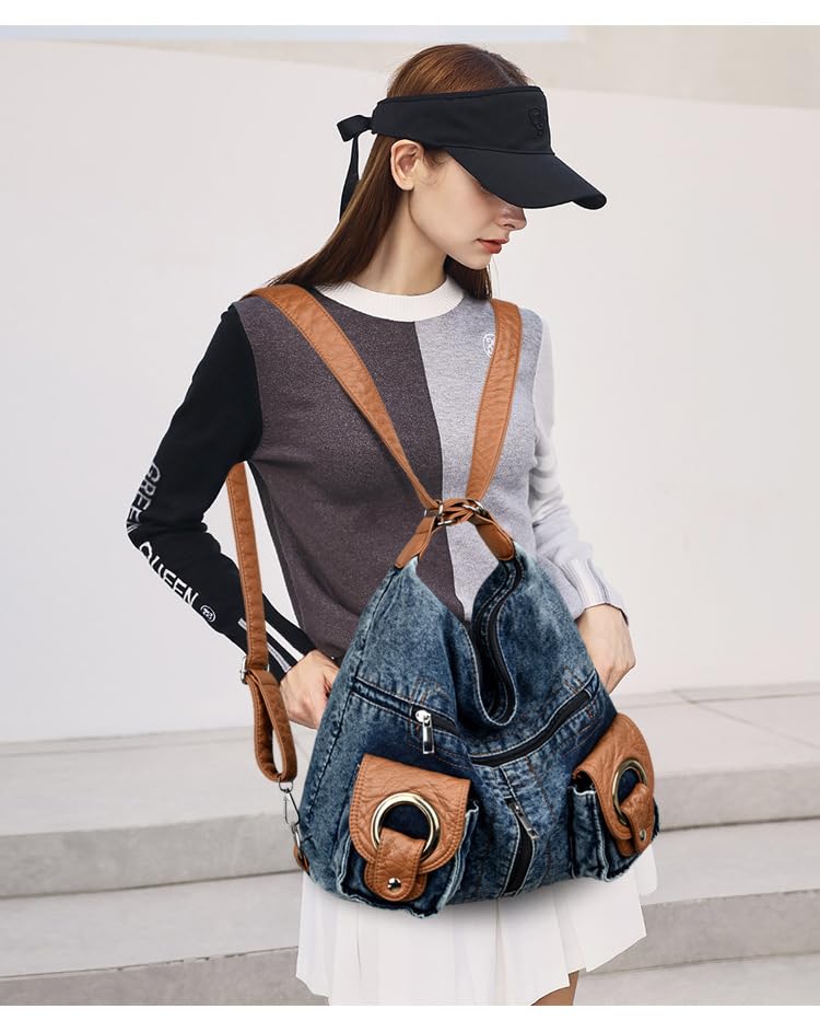 Borsa a tracolla in denim per donna zaino Slouchy Hobo Satchel Borsa a tracolla