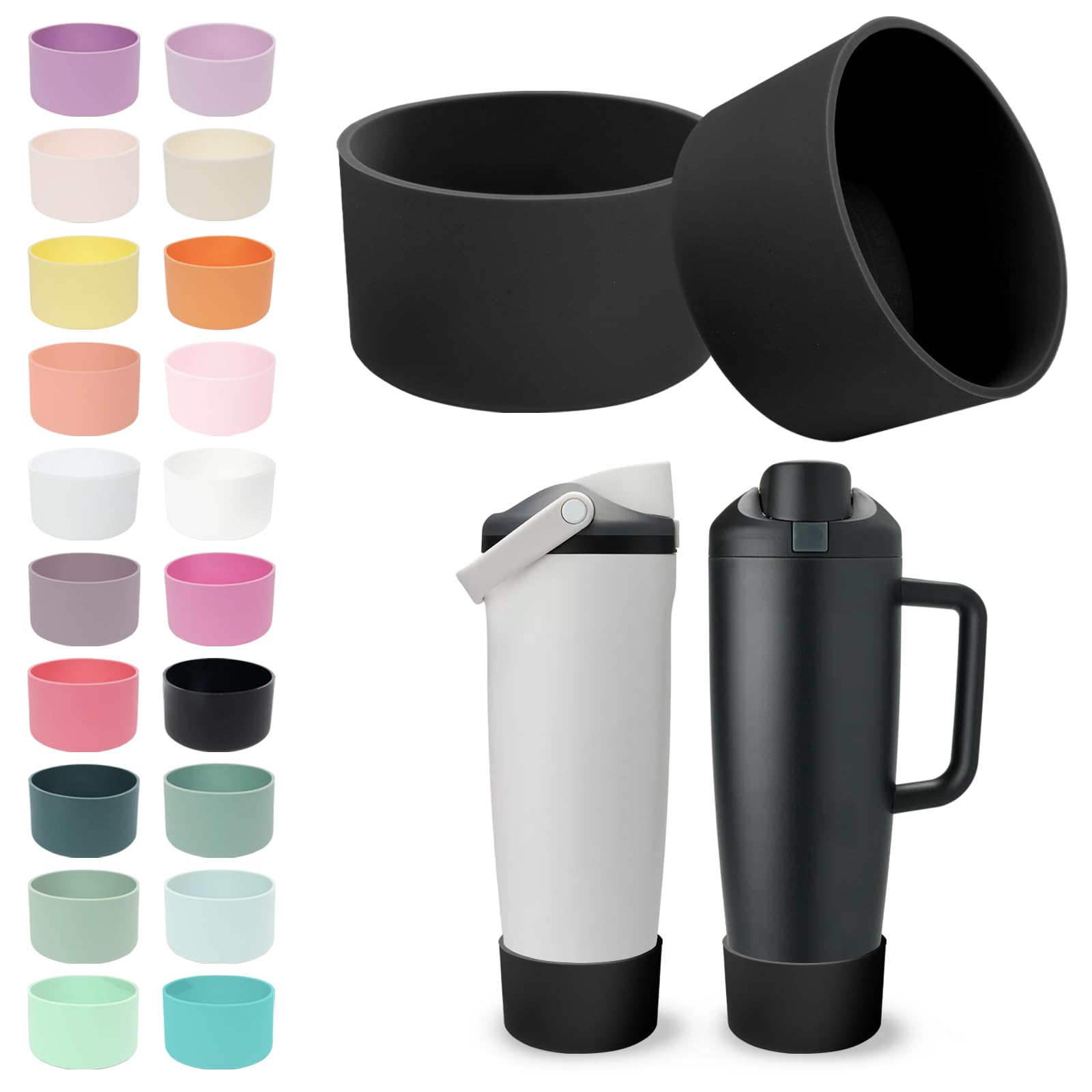 Kaitiaki 2PCS Silicone Boots for Owala 30oz & 40oz FreeSip Sway Bottles & Tumblers – Non-Slip, Scratch-Resistant, Stability Enhancer for Owala Accessories (Midnight Black)