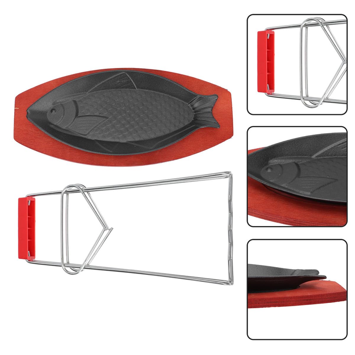 Poêle à Griller en Fer Plateau de Cuisson de Poisson, Design Compact et Facile à Ranger pour Steak et Barbecue Maison