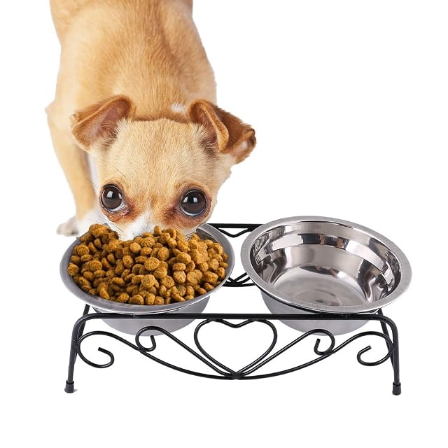 Foto 6 de 8 de Cuenco Doble con Soporte Retro - De Acero Inoxidable para Mascota, Gato, alimentación, con Tacos de Goma…