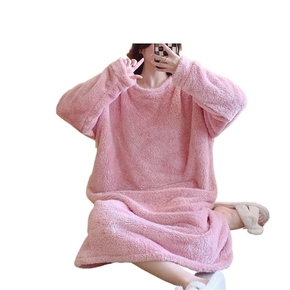 Camisones De Mujer Invierno Camisones de Franela Gruesos y cálidos de Manga Larga de Talla Grande for Mujer, Ropa de Dormir Holgada, Vestido de Noche, camisón de Invierno(A,XXL)