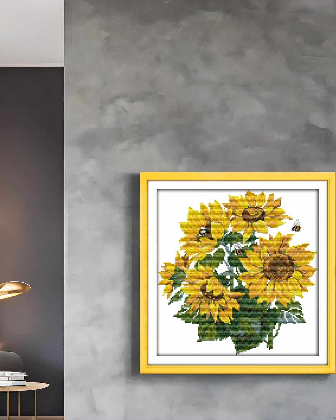 CaptainCrafts Cross Stitch Kits, New Counted Kit Unprinted 14CT Fabric Cross Stitching DIY Art DMC Needlecrafts Embroidery Kit for Adults Beginner (White, Sunflower)