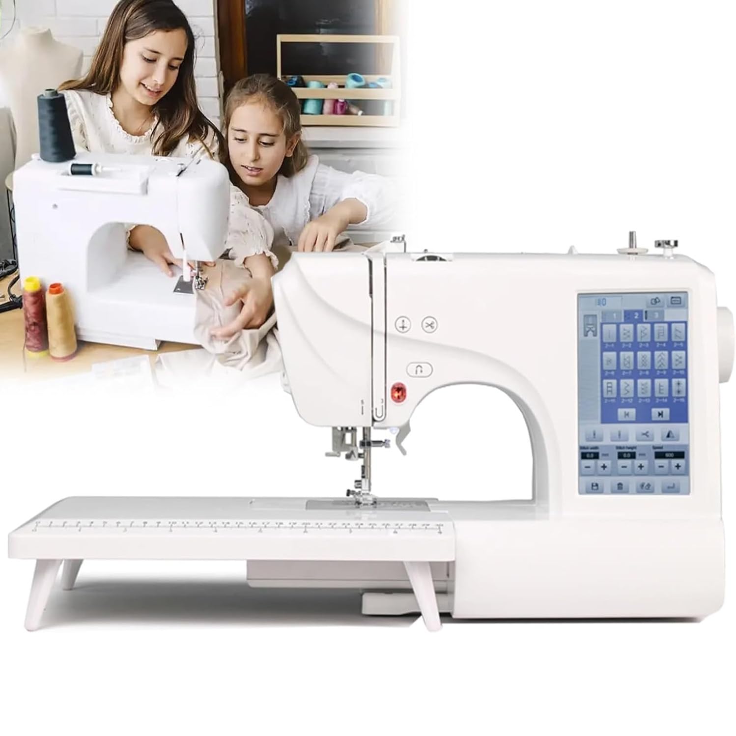 Máquina De Coser Automática Máquina De Bordar Eléctrica 158 Diseños Incorporados con área De Bordado De 4 X 9.2 Y Pantalla Táctil LCD, 210 Letras Incorporadas Y 30 Bordes De Patrón