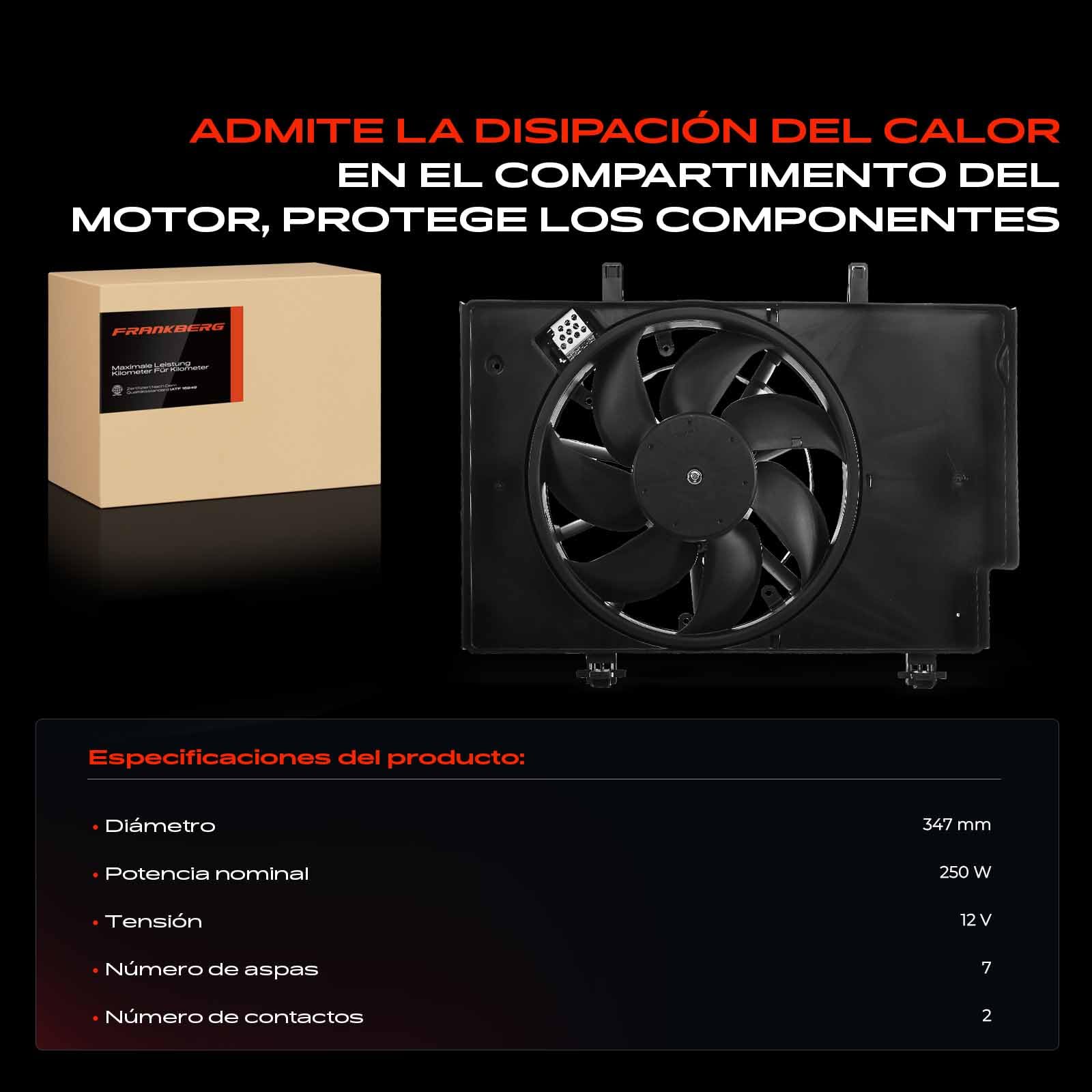 Frankberg Ventilador del radiador ventilador de refrigeración del motor 2 | Compatible con: B-Max JK, Fiesta VI CB1 CCN, Fiesta VI