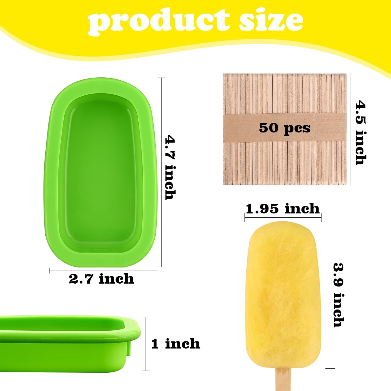 Sakolla 4 Pcs Silicone Popsicle Molds with Lid & 50 Pcs Wooden Popsicle Sticks, Stackable Classic Oval Ice Cream Molds for Homemade Ice Pop, Cakesicles, Freezer Yogurt and Fruit Juice (Multicolor)