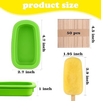 4 Pcs Silicone Popsicle Molds with Lid & 50 Pcs Wooden Popsicle Sticks, Stackable Classic Oval Ice Cream Molds for Homemade Ice Pop, Cakesicles, Freezer Yogurt and Fruit Juice (Multicolor)