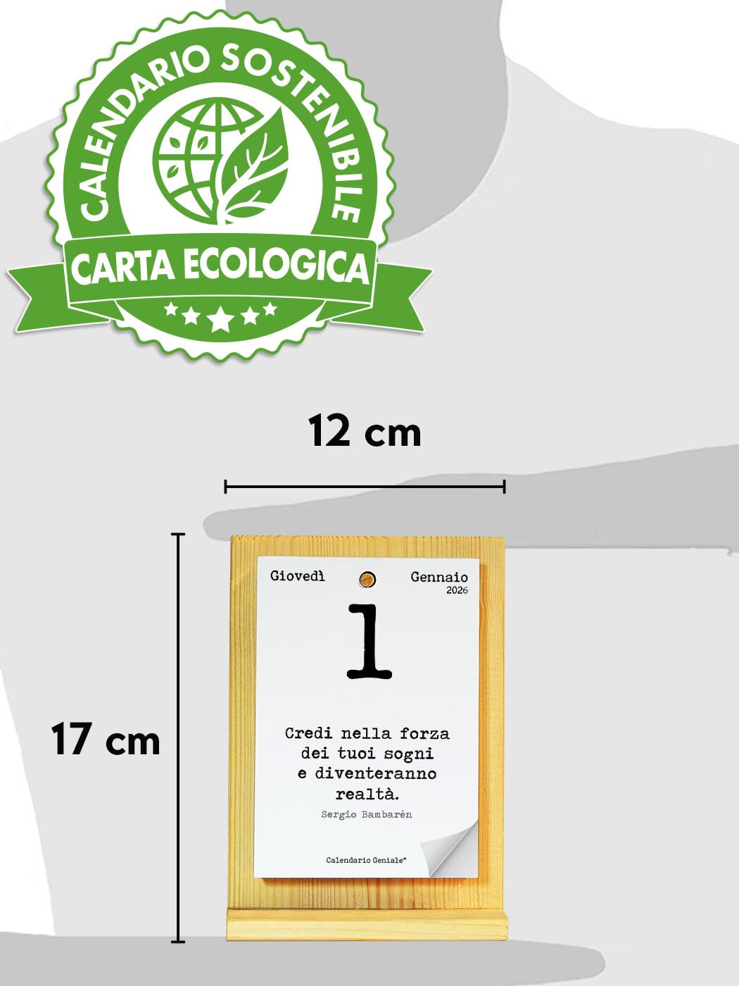 Calendario Geniale 2026. L'Originale Eco Sostenibile. Il Primo con Bonus digitali. Idea Regalo con Scatola. Supporto Legno di Abete Naturale. Leggi ogni giorno una frase e il pensiero Filosofico.