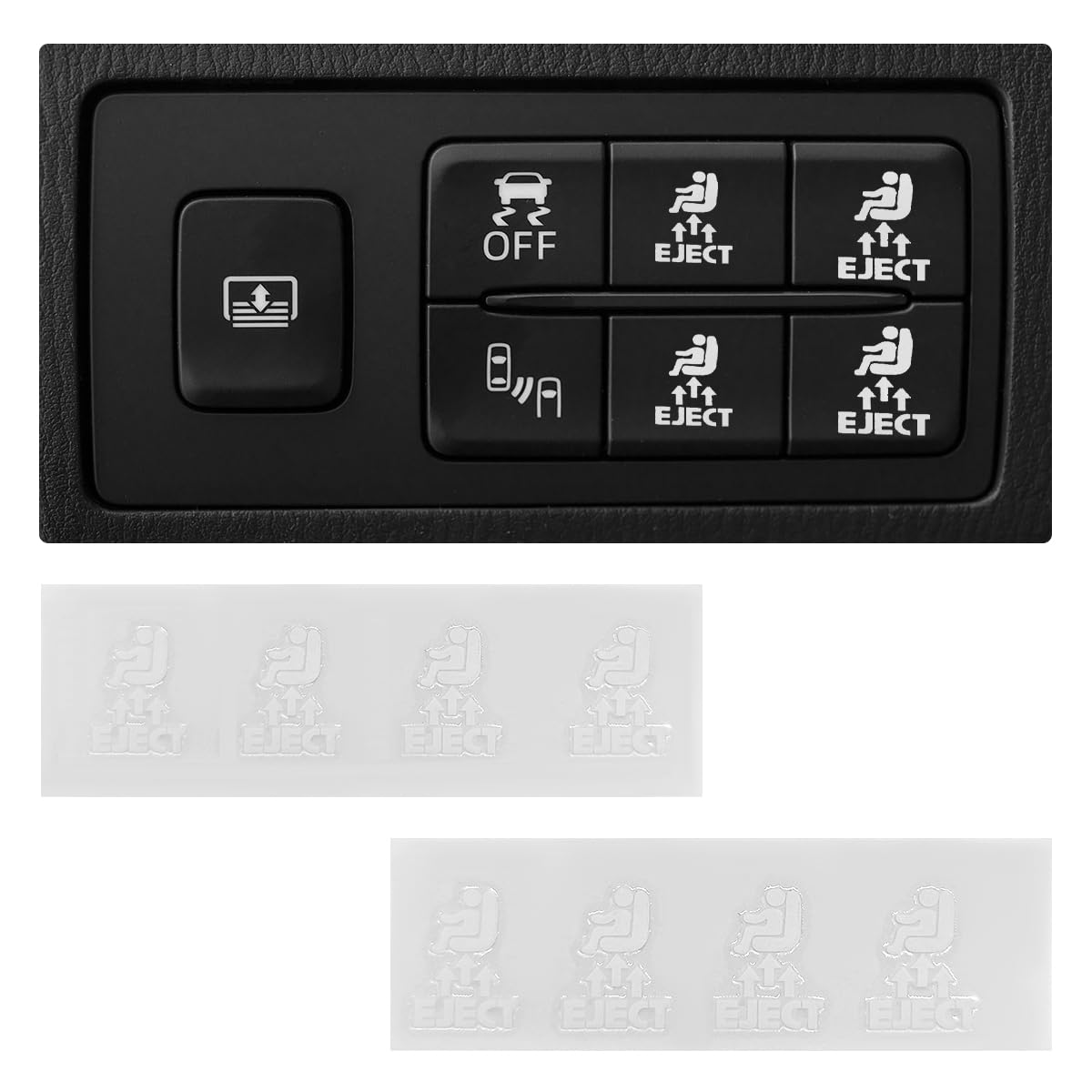 KVAEY 2PCS Eject Blank Car Button Stickers, Funny Seat Eject Vinyl Decal Fits All Blank Buttons, Novelty Eject Dash Switch Labels Unused Button Decor for Truck SUV, Car Accessories (M+S)