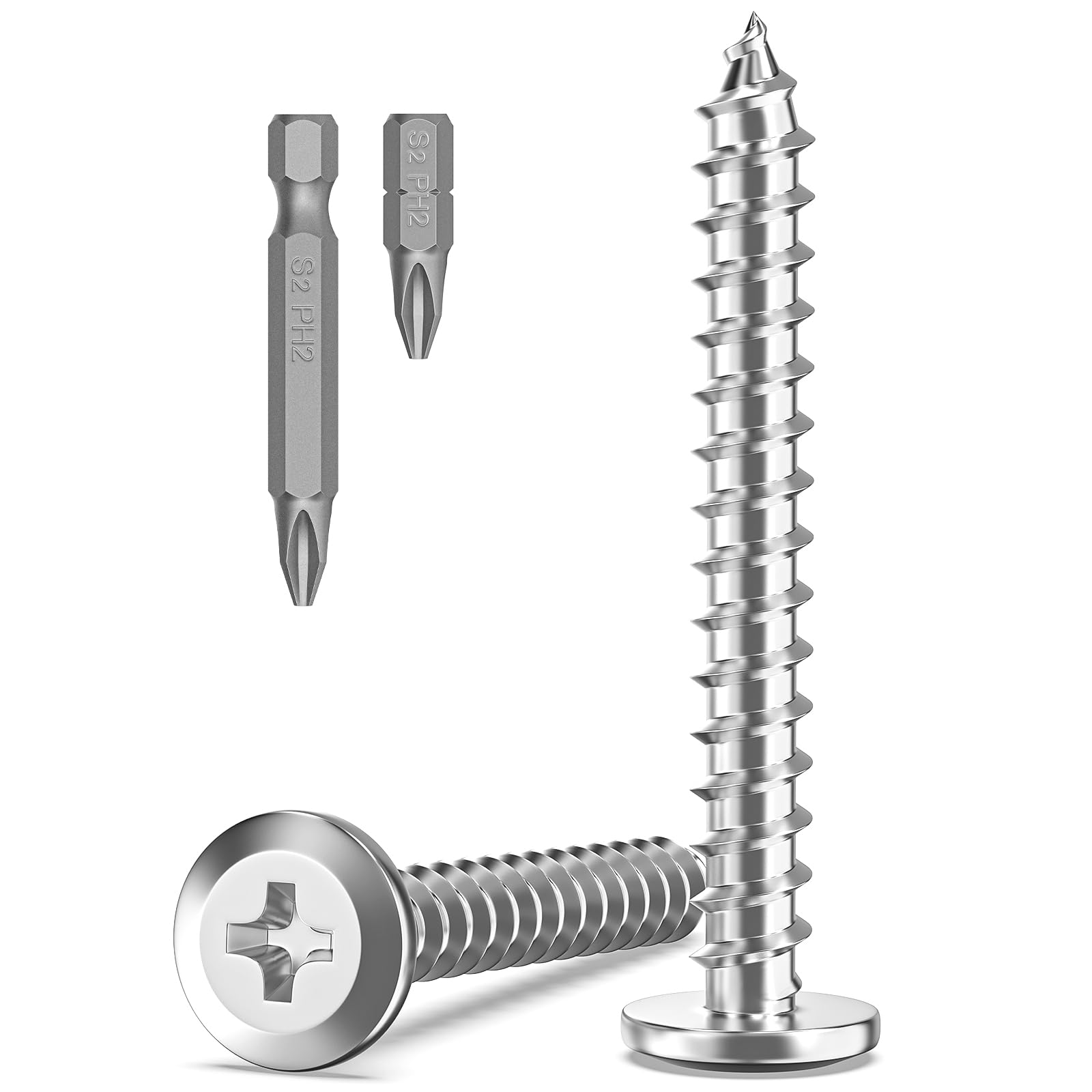 Boltmax 20 Stück Holzschrauben M5 x 40mm, Blechschrauben Edelstahl A2 V2A Schrauben, Flachkopfschrauben Kreuzschlitz Selbstschneidende Schrauben Vollgewinde mit Bit für Holz & Metall