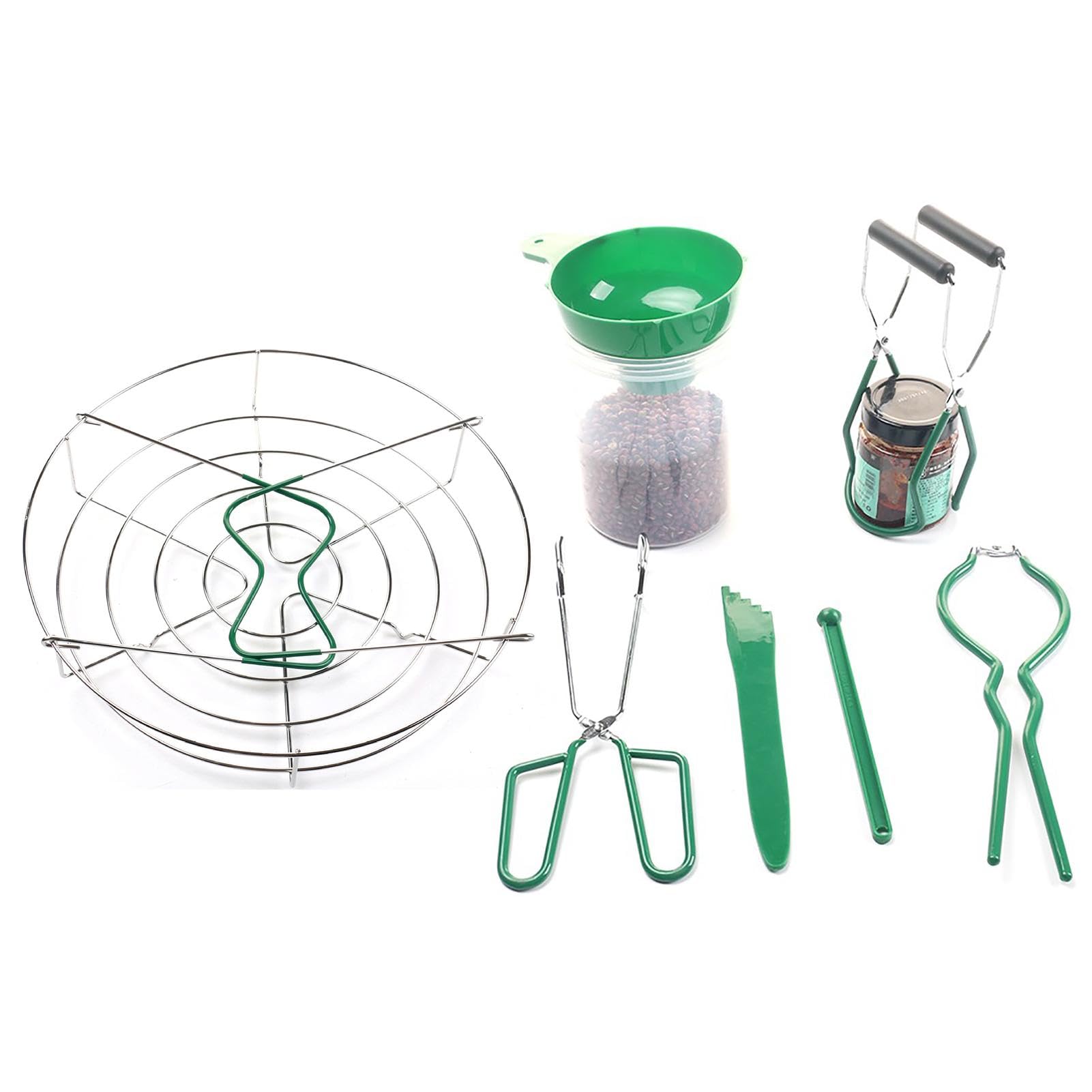 Home Kit di strumenti per l'inscatolamento, pinze per sollevare barattoli di vetro, set di inscatolamento in acciaio inox, imbuto per riempimento e apribottiglie per una facile apertura dei coperchi