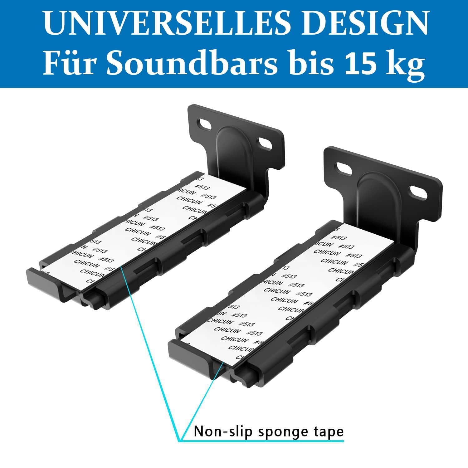 Soundbar Wandhalterung, Universale Lautsprecher Wandhalterung mit Tiefenverstellung, für Bose/Denon/Samsung Smart Soundbar, Soundbar Halterung am Tv mit rutschfeste Eva-Pads, bis max 15Kg