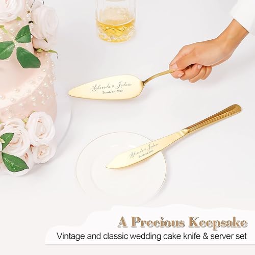Miniatura 2 de Juego de corte de pasteles para boda, juego personalizado de cuchillo y servidor para tartas de boda, juego de 2 piezas con grabado vintage, regalo