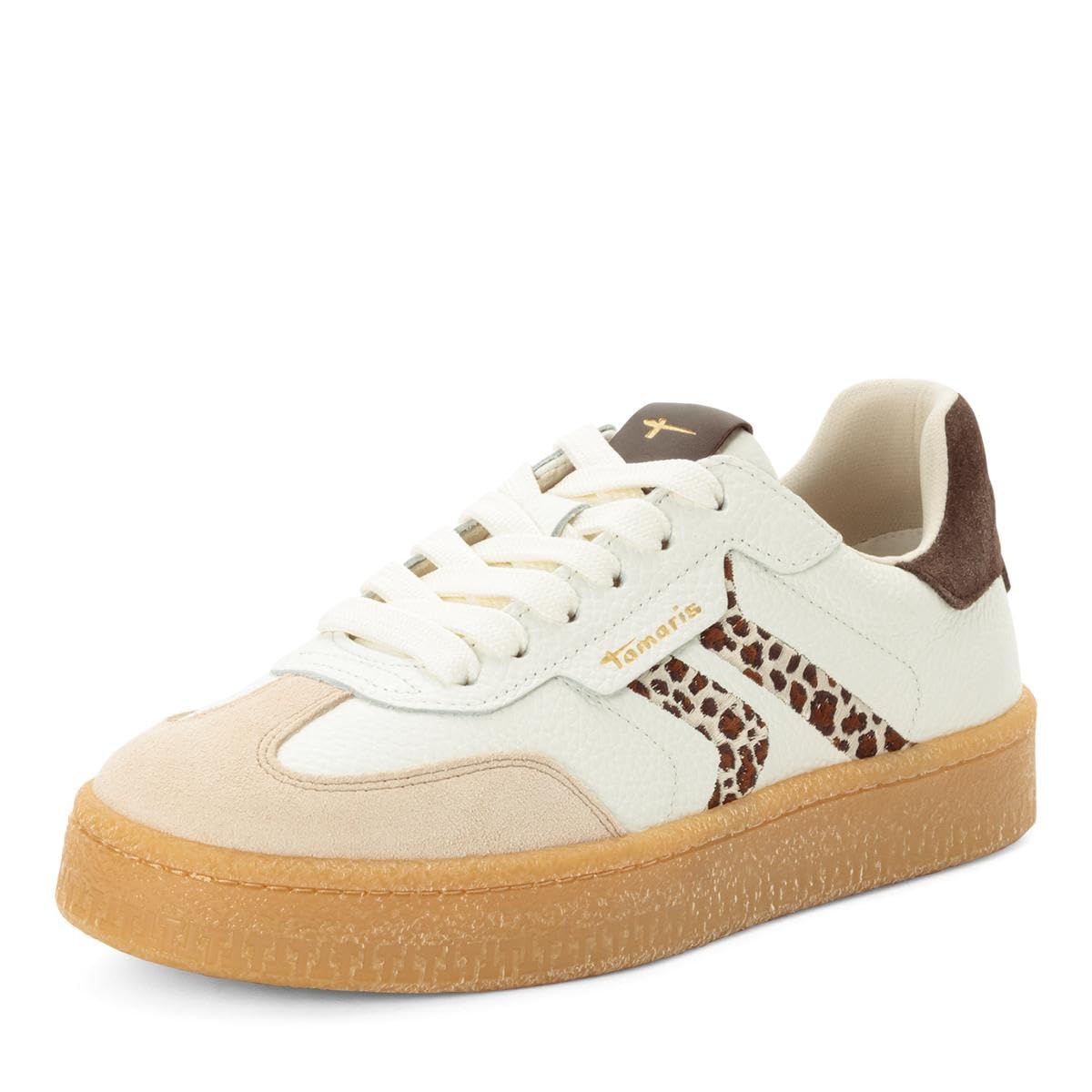 Tamaris Women's Low Flat Trainers, Beige (Ivory/Leopard), 38