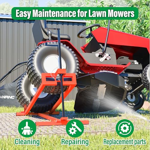 Lawn Mower Lift Jack 880Lbs Riding Mower Lift with Manual Handle and Power Tool Extension Handle Space-Saving Foldable Lawn Tractor Lift for 38inch Lawn mowers and Garden Tractors (Orange)