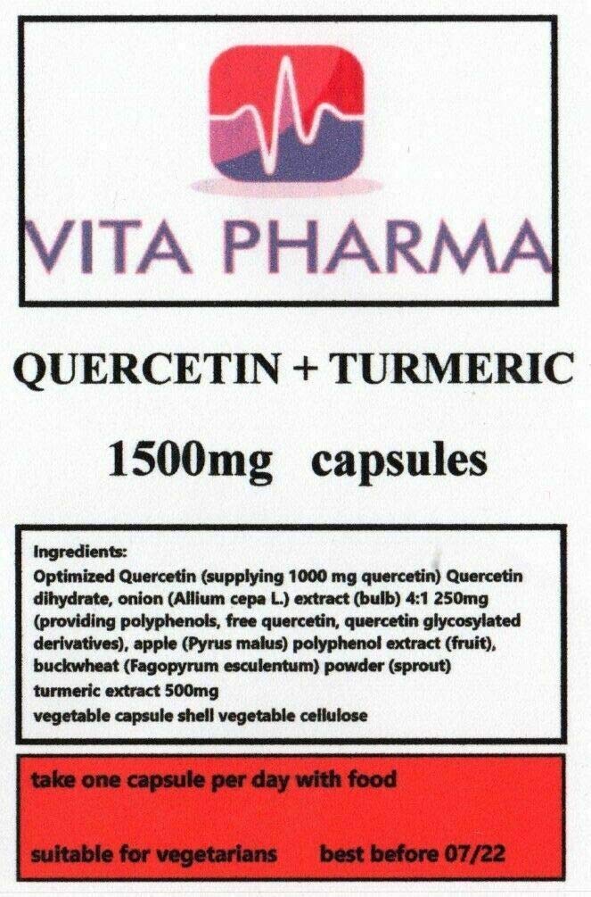 QUERCETIN - Turmeric high Strength 1500mg 30 Capsules, Immune System, Blood Vessels, Cholesterol-