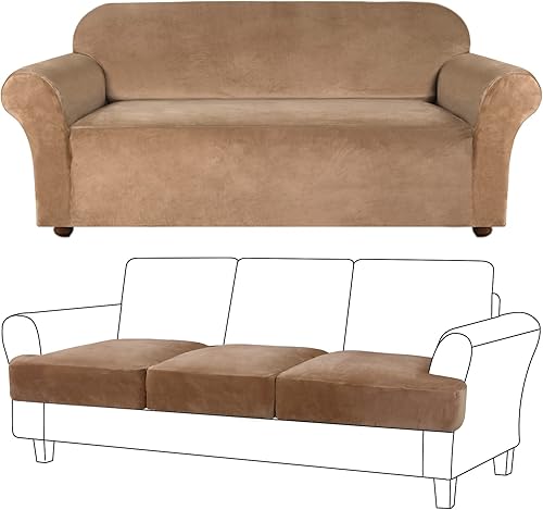 Miniatura 1 de Turquoize Funda de terciopelo para sofá, fundas elásticas para sofá, paquete de 3 piezas, fundas individuales con cojines en forma de T, color