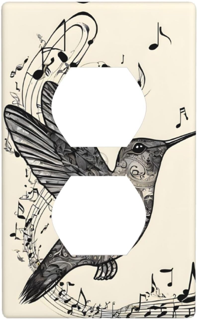 3 PCS Print Light Switch Plate Covers Aesthetic Decorative Unique 1 Gang Duplex Receptacle Wall Plates for Electrical Outlets Room/Office Decor, Music Symbol