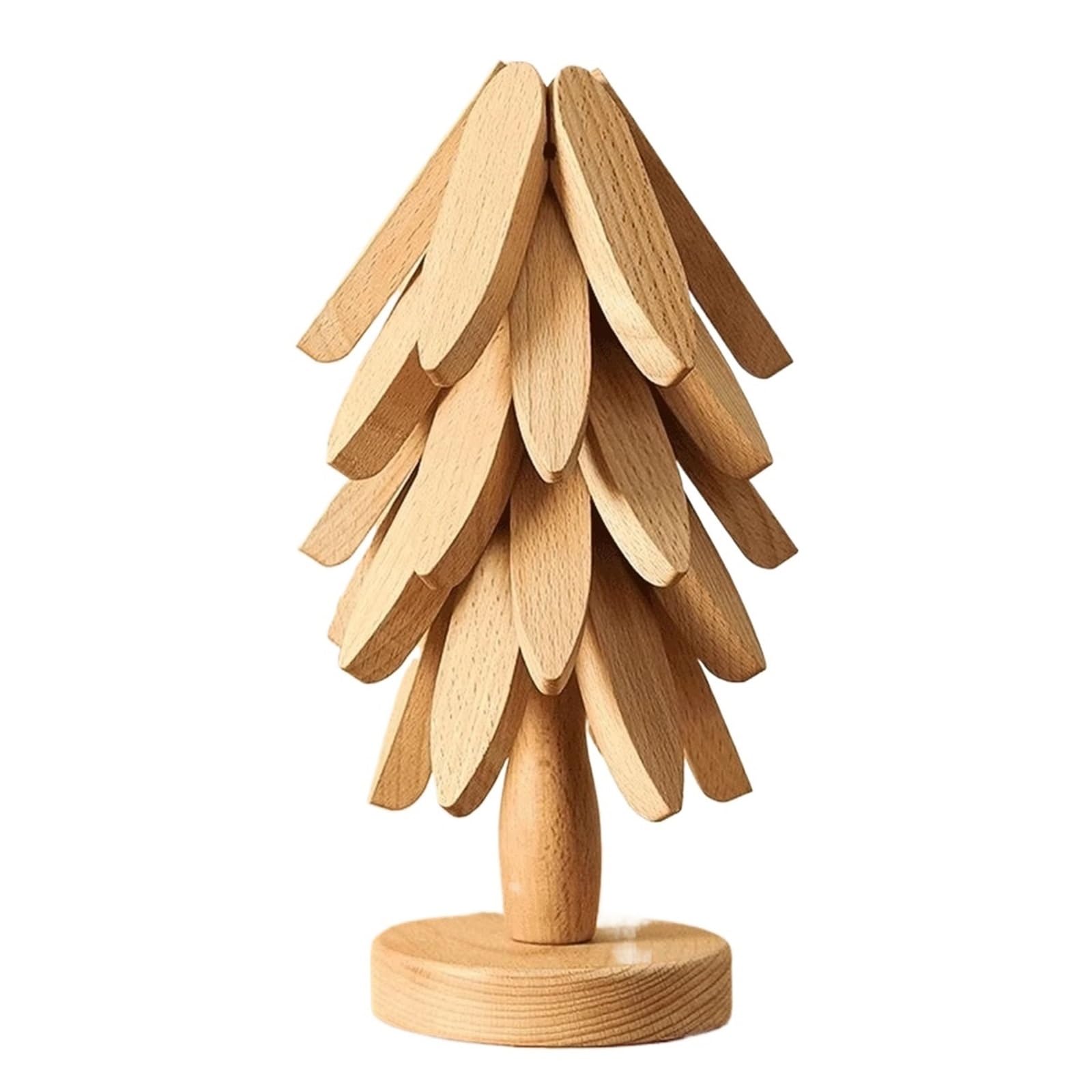 Christmas Tree Heat-Resistant Mat, Table Heat-Resistant Mat Set，Natural Wood, Christmas Trivet Set, Wooden Trivets & Stand(wood,Bracket-Gasketx5)