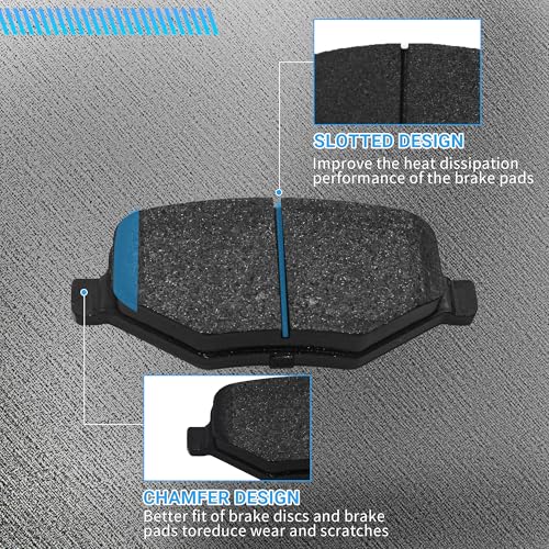 Image of Brake Pads Rear Set Compatible with Ford Explorer Edge Taurus Flex Police Interceptor Utility, Lincoln MKS MKT MKX Rear Brakes Semi-Metallic D1377