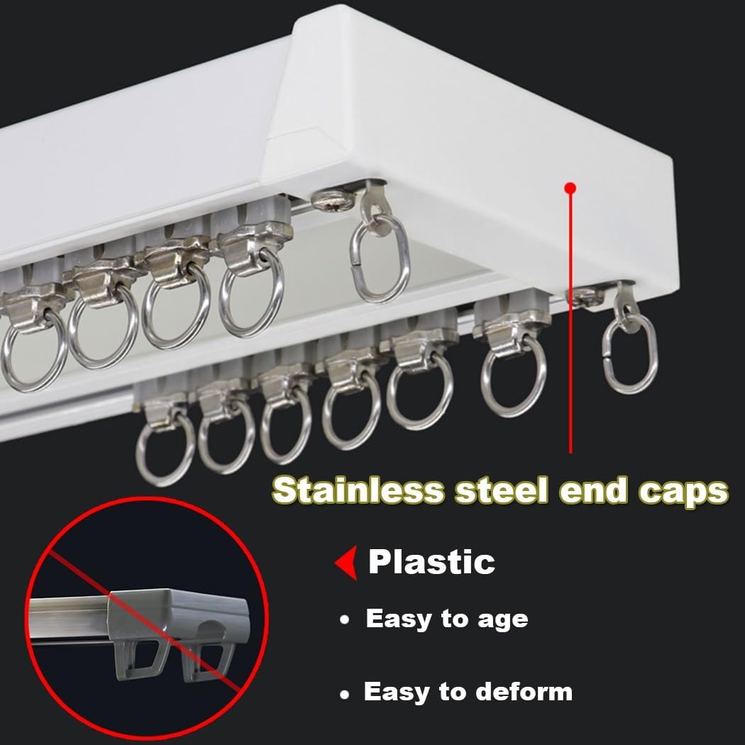 Aluminum Double Ceiling Track For Curtains, Heavy Duty Conjoined Curtain Rail Set Ceiling Mount, Silence Curtain Track System For Living Room Bedroom Room Divider(Champagne,230CM (7.5FT))