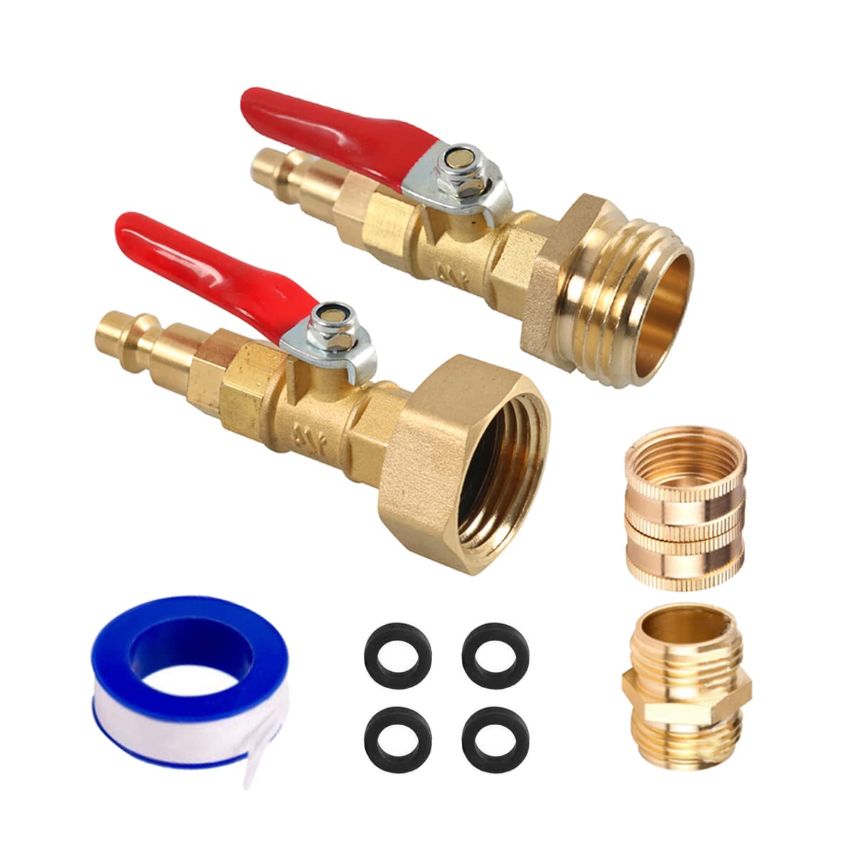 RV Camper Winterizing Kit, Male Brass Garden Hose Sprinkler Anti-Freeze Blowout Adapter, Quick Connect with Ball Valve Winter Motorhome Blowing Out Valve for Boat Camper Travel Trailer