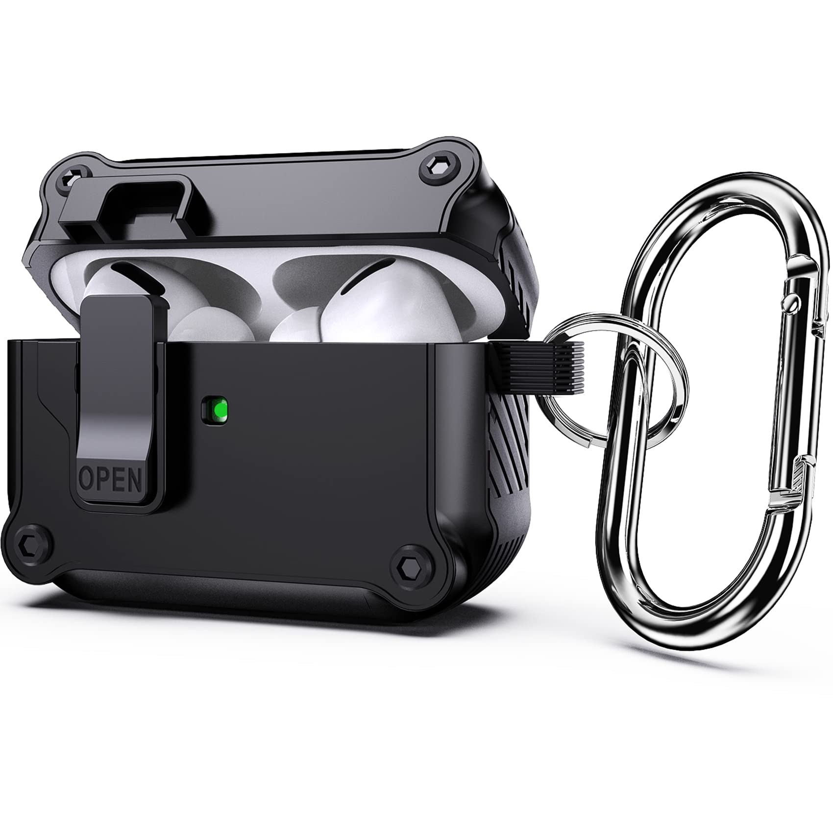leQuivenCase for Airpods Pro 2nd Generation Case with Lock, AirPod Pro 2 Case with Keychain for Men Women, Shockproof Protective Case for Airpods Pro 2nd Generation, Front LED Visible (Black)