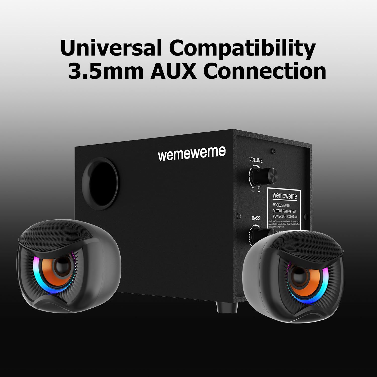 Altoparlanti per computer, altoparlanti per PC con subwoofer, altoparlanti da gioco 2.1 per PC desktop, alimentati tramite USB, AUX da 3,5 mm per monitor, laptop, scrivania