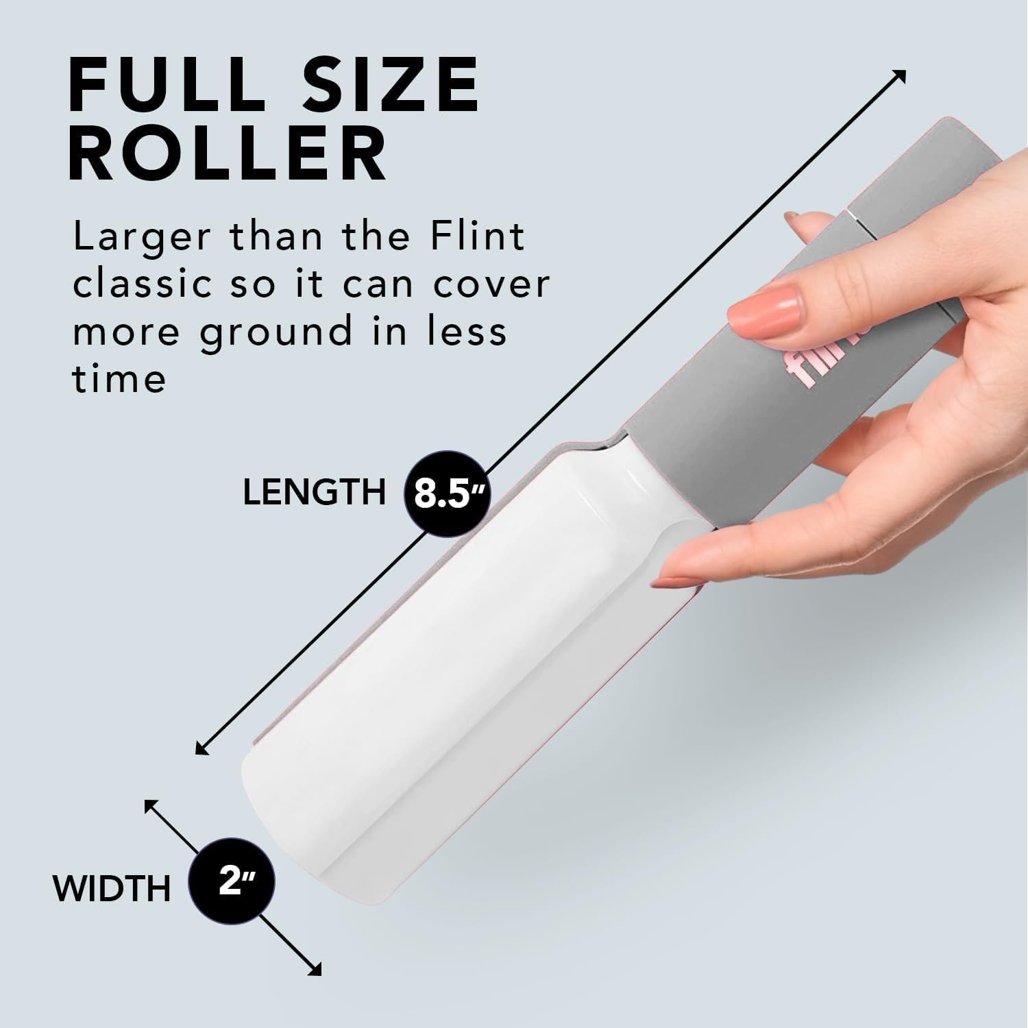 Flint Plus XL Retractable Lint Remover & Pet Hair Roller for Clothes – Refillable & Reusable Lint Roller with 140 Extra Sticky Tear-Off Sheets – Value Pack, Light Grey - Image 5
