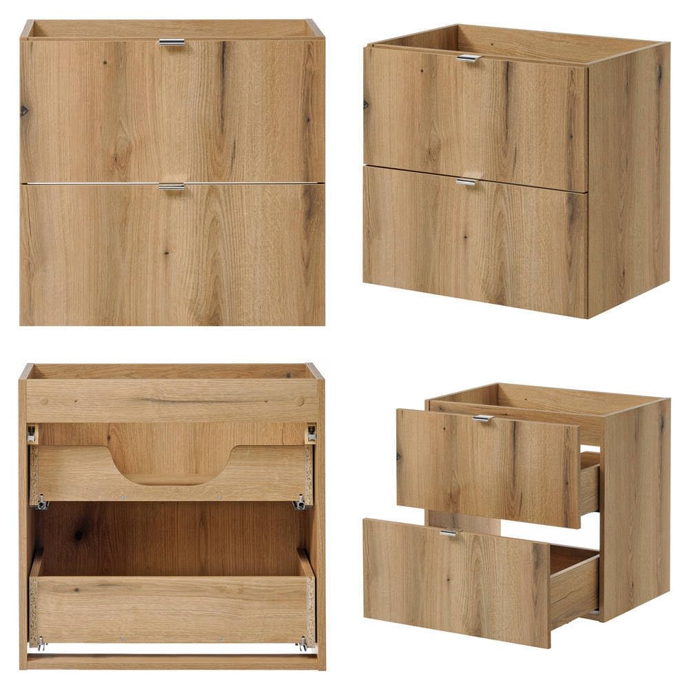 [en.casa] Mueble de Baño Bajo Doble Lavabo Newport Módulos Suspendidos con 4 Cajones, 1 Puerta Batiente y Estante Encimera de 140 cm Sin Recortes 140x60x40 cm MDF/Aglomerado - Roble