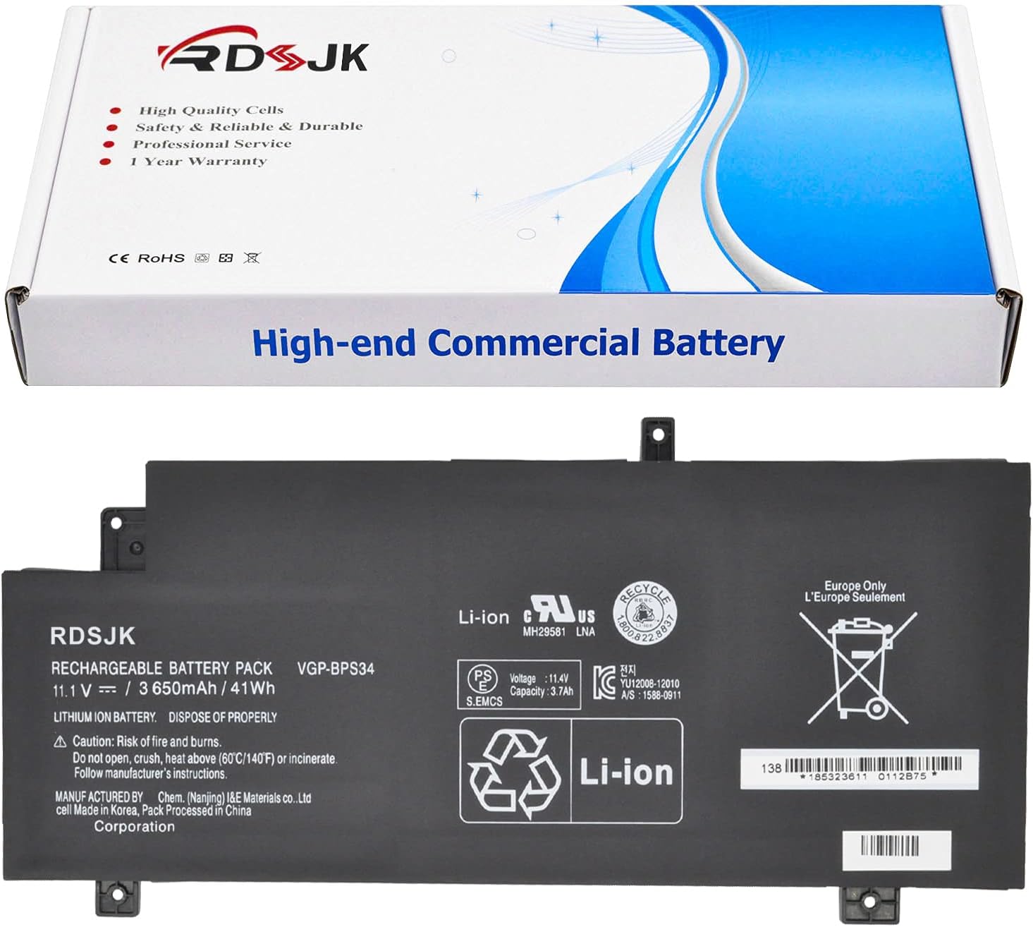 VGP-BPS34 VGP-BPL34 Laptop Battery for Sony Vaio Fit 14 15 Touch SVF14AC1QL SVF14A14CXP SVF14A16CXB SVF15A1ACXB SVF15A1ACXS SVF15A1BCXB SVF15A1BCXS SVF15A1CCXB SVF15A1DPXB SVF15A18CXB 11.1V 41Wh