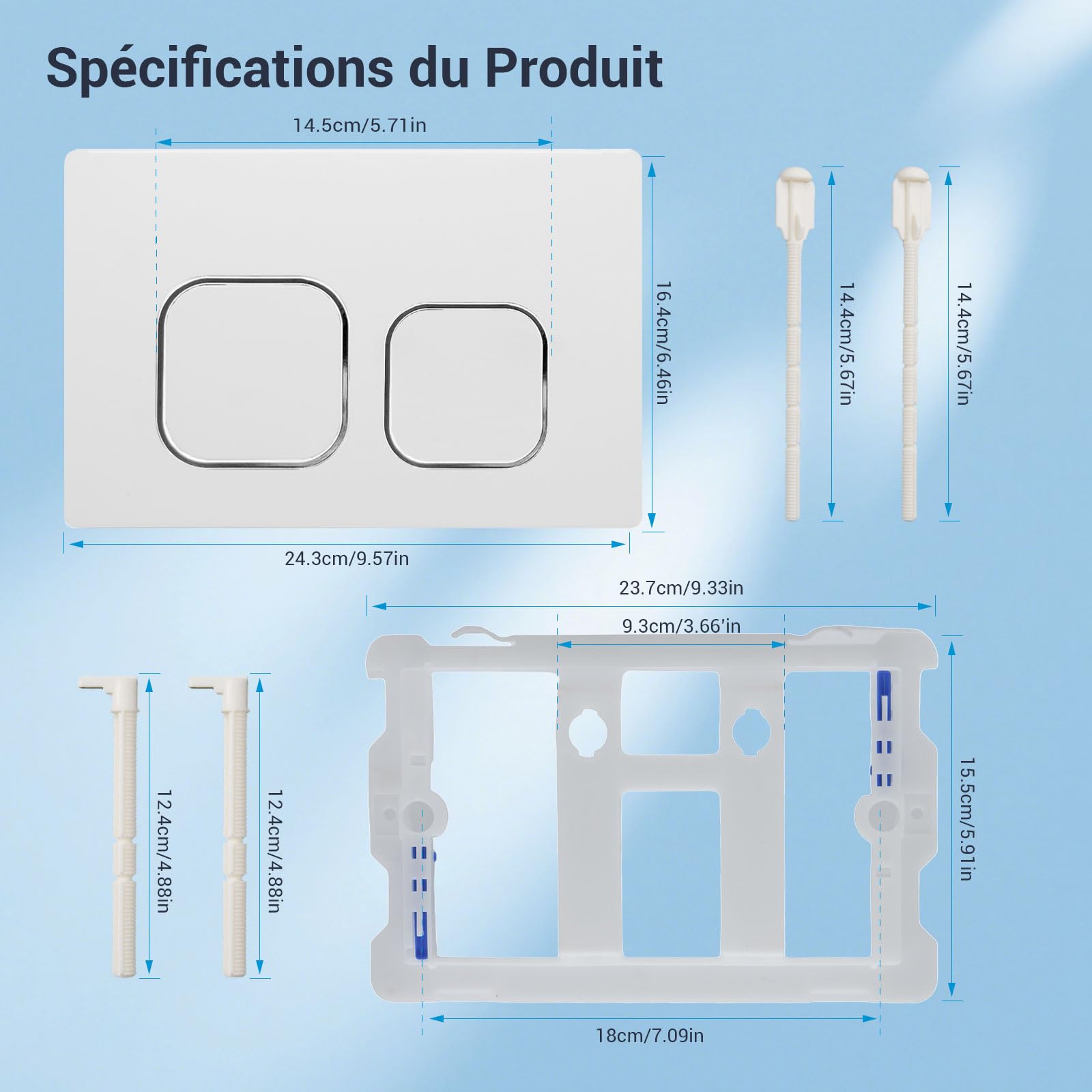 Plaque de Commande WC, Compatible avec Geberit Sigma, UP300&UP320, Dimensions 243×162 mm, Équipée d'un Set de Leviers de Chasse et d'un Cadre d'Installation.(Blanc & Chrome)
