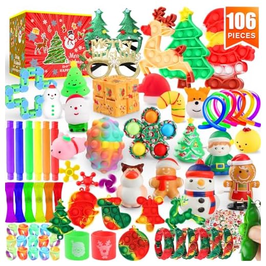 Fidget Toys Set, 106 Pack Christmas Party Favors Keychain Its for Kids Adults, Mini Push Bubble Pops Bulk Sensory Toys, Birthday Gifts Classroom Prizes for Boys Girls Goodie Bag Treasure Chest Box