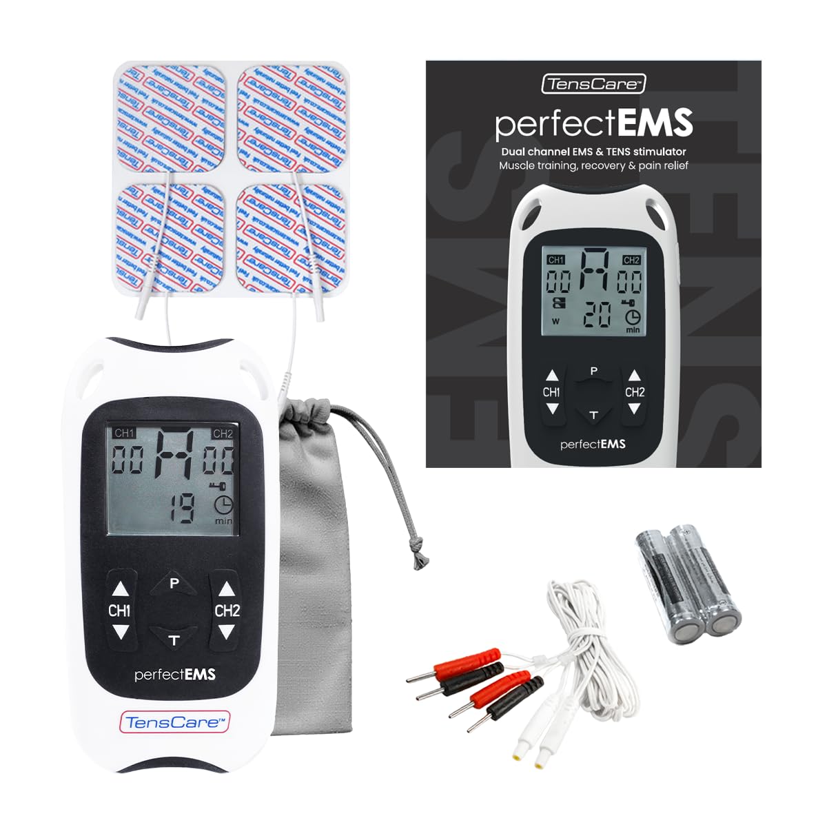 TensCare Perfect EMS Electroestimulador Muscular TENS EMS | Modos TENS y EMS para estimulación muscular, alivio del dolor, tonificación y rehabilitación.