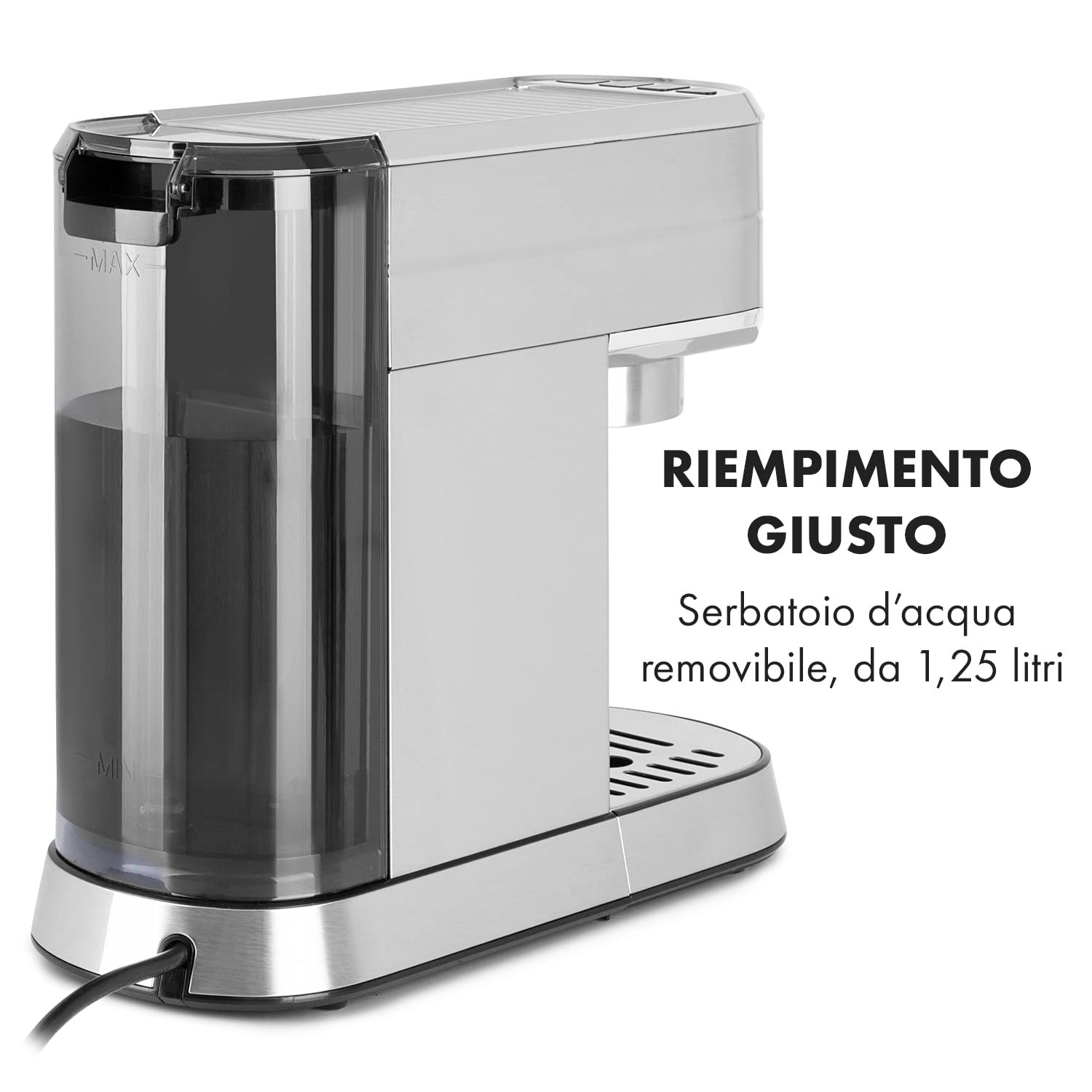 KLARSTEIN Futura - Macchina per Caffè Espresso, per Cappuccino, Macchinetta per Caffé Macinato, 1450W, 20 bar, Qualità Professionale, Sistema Thermo-Block, Doppio Erogatore, Montalatte, Argento