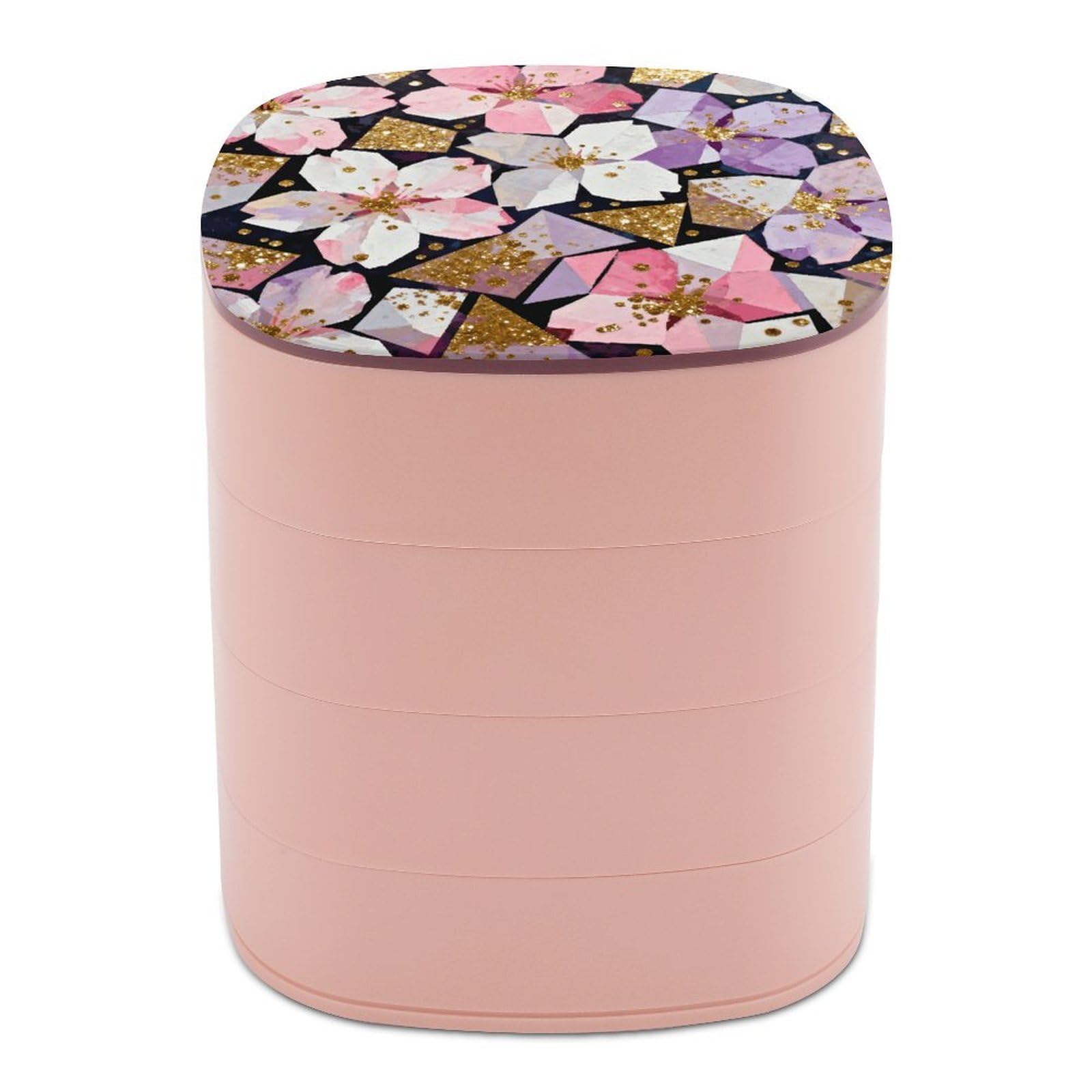 VstaDank 360° Rotating Cherry Blossom Glitter Jewelry Box, Multi-Layer Large Capacity Jewelry Organizer for Earrings Necklaces Rings, Dustproof Desktop Storage Case for Women