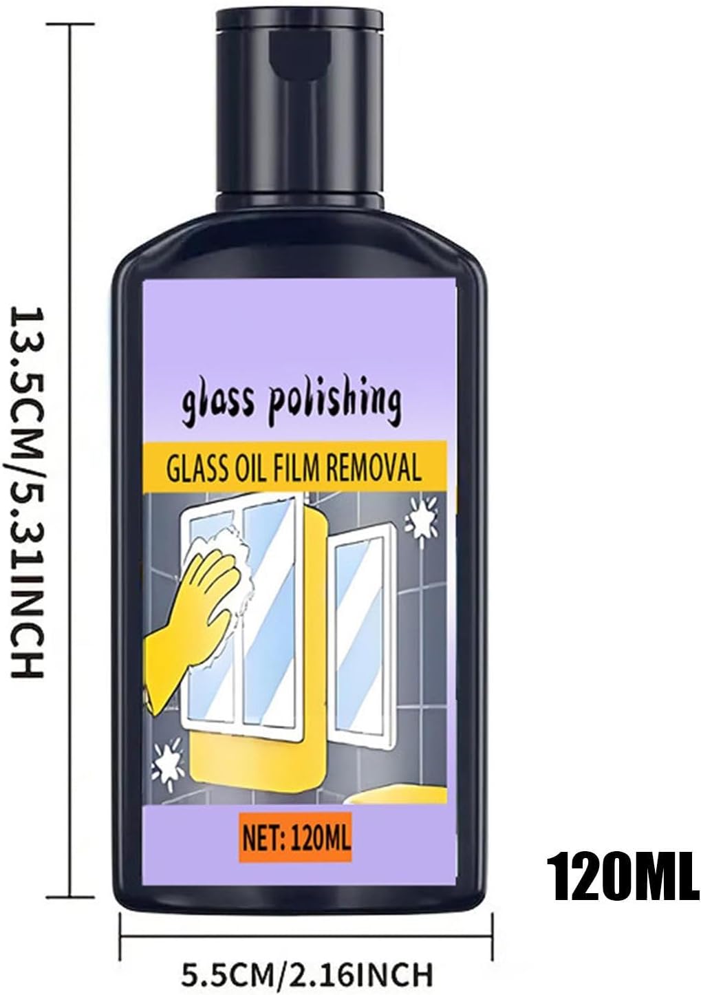 Streak Free Glass Cleaner, Powerful Oil Film Remover Solution, 120ml Window Cleaner with Sponge Applicator, Fast Acting Liquid, Cleaners with Shine Finish, Bathroom Supply for Mirror
